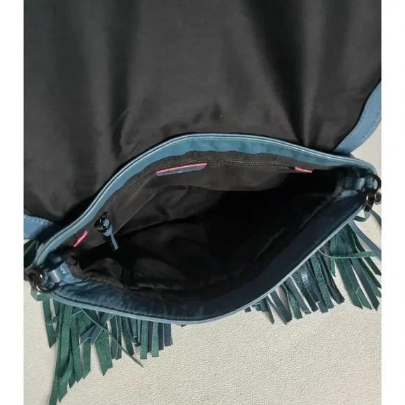 NWOT Elliott Lucca Melaya Bali '89 Crossbody Fringed Teal Leather/Clutch Bag - Picture 7 of 11